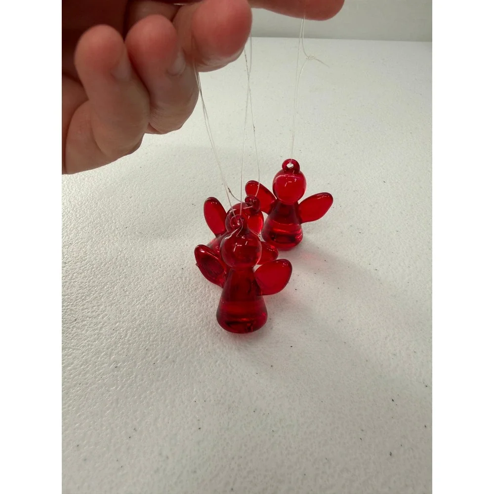 Red Glass Angel Figurines Miniature Christmas Ornaments Set of 3 Ruby Red 1.25in